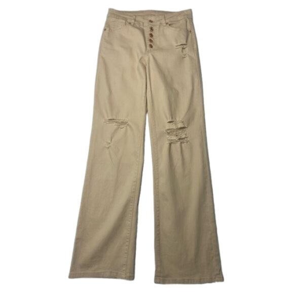 Amazon Highwaisted Ripped Distressed Flare Beige Long Pant Jeans Size 28/S #1364 - Picture 1 of 10